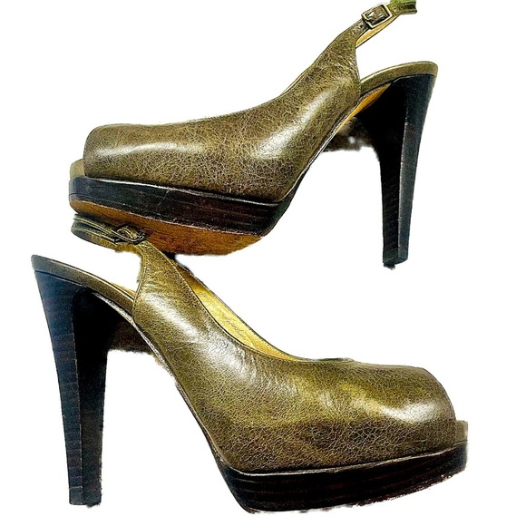 Stuart Weitzman Green Leather Peeptoe Slingback Shoes 6.5 - Picture 6 of 10